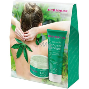Dermacol Cannabis soothing shower cream with hemp oil 200 ml + body scrub with hemp oil 200 g, cosmetic set for women