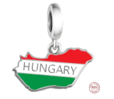 Charm Sterling Silver 925 Hungary Flag - Swinging Map, Travel Bracelet Pendant