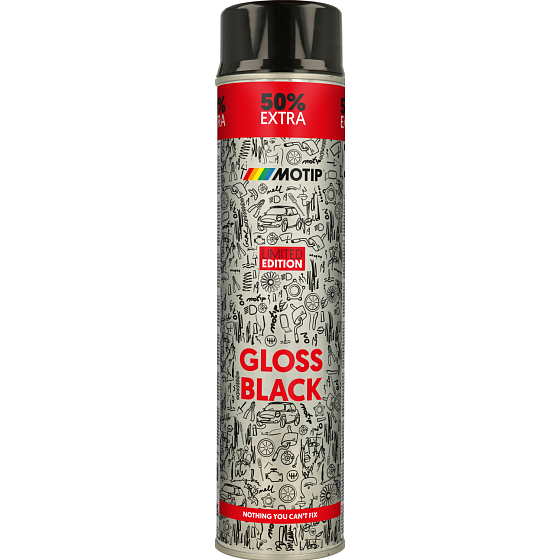 Motip Rallye Universal Acrylic Spray Paint, Black Gloss, 600 ml