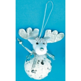 White reindeer with silver sequins for hanging 10 cm