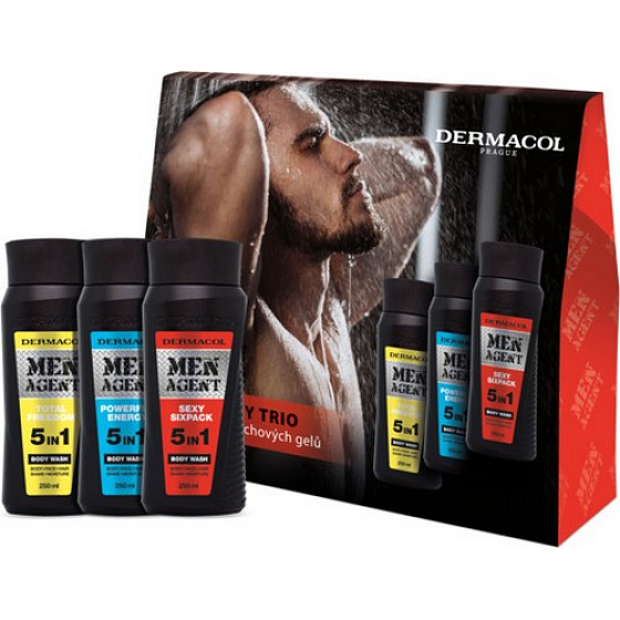 Dermacol Men Agent Sexy Trio Total Freedom 5 in 1 shower gel 250 ml + Sexy Sixpack 5 in 1 shower gel 250 ml + Powerful Energy 5 in 1 shower gel 250 ml, cosmetic set