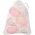 Plastic eggs for hanging white and pink with flowers 6 cm 6 pieces in organza