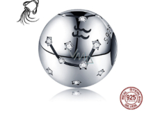 Aquarius sign of the zodiac, pendant for bracelet silver + cubic zirconia, ball 9 mm 1 piece