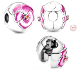 Charm Sterling silver 925 Pansy pink, stopper, clip bead for bracelet nature