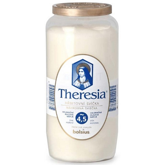 Bolsius Theresia cemetery candle with lid composite white, burning time 108 hours 320 g