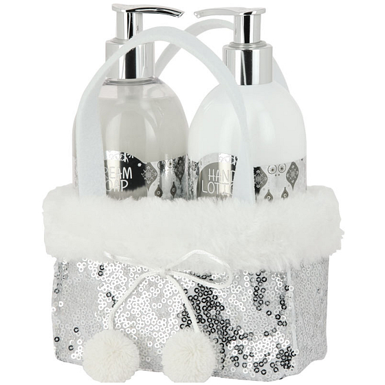 Vivian Gray Christmas Silver liquid soap 500 ml + hand lotion 500 ml + pouch, cosmetic set for women