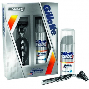 Gillette Mach3 razor with 1 spare head + Irritation Defense shaving gel 75 ml, cosmetic set, for men
