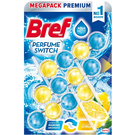 Bref Perfume Switch Marine-Citrus WC Block with Fresh Fragrance and Citrus Fragrance Effect 3 x 50 g