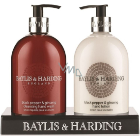 Baylis & Harding Men Black Pepper and Ginseng Liquid Soap Dispenser 500 ml + Hand Milk Dispenser 500 ml, Cosmetic Set for Men