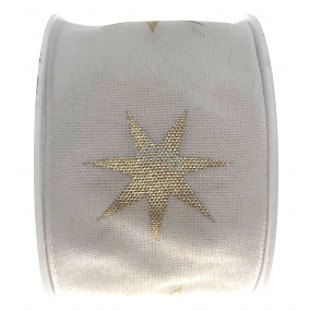 Ditipo Fabric ribbon with white gold star wire 2 mx 40 mm