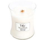 WoodWick White Teak - White teak scented candle with wooden wick and glass lid medium 275 g
