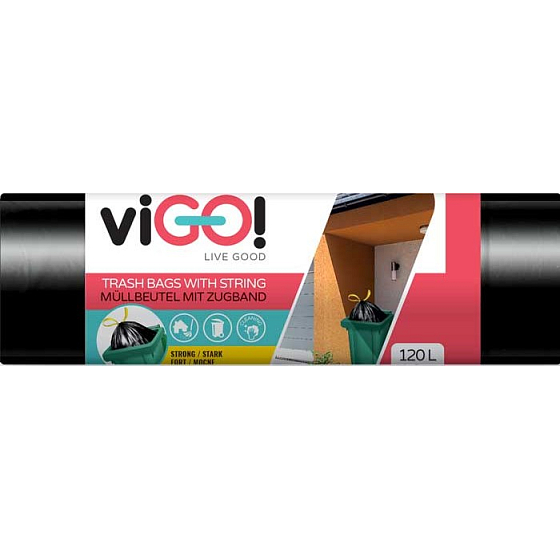 viGO! Retractable garbage bags black, 27 µ, 120 liters 70 x 100 cm 10 pieces