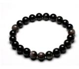 Agate black bracelet elastic natural stone, bead 8 mm / 16-17 cm, adds recoil and strength