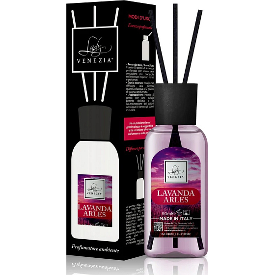 Lady Venezia Lavanda Arles - Lavender field aroma diffuser with sticks for gradual release of fragrance 50 ml