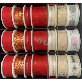 Nekupto Christmas fabric ribbon White-beige gold dots 15 mm x 3 m