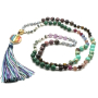 108 Mala 7 chakra necklace, NOC meditation jewelry, natural stone, elastic, tassel 8 cm, bead 6+8 mm