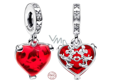 Charm Sterling Silver 925 Disney Mickey and Minnie Mouse Murano Heart Pendant Bracelet Love