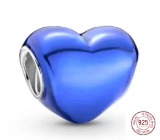 Charm Sterling silver 925 Metallic blue heart, bead for bracelet, love