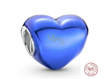 Charm Sterling silver 925 Metallic blue heart, bead for bracelet, love