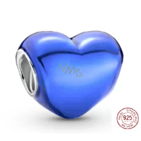 Charm Sterling silver 925 Metallic blue heart, bead for bracelet, love
