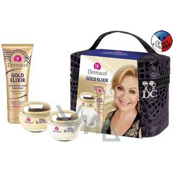 Dermacol Gold Elixir day and night cream 2 x 50 ml, care 75 ml + case, cosmetic set
