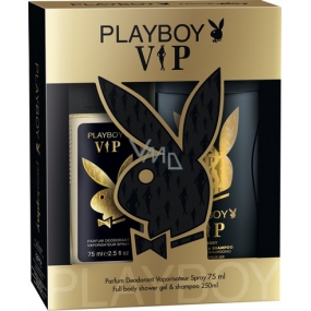 Playboy Vip for Him perfumed deodorant glass for men 75 ml + shower gel 250 ml, cosmetic set
