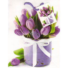 Nekupto Gift paper bag 23 x 18 x 10 cm Purple tulips 1 piece 757 02 BM