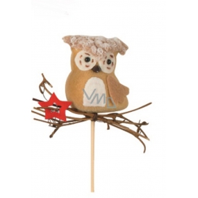 Owl with wicker red star recess 6 cm + skewers