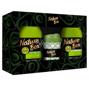 Nature Box Avocado Regenerating shower gel with 100% cold pressed oil, suitable for vegans 385 ml + body lotion 385 ml + thermo mug, cosmetic set