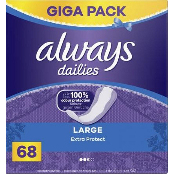 Always Dailies Extra Protect Large with a gentle scent panty liners 68 pieces