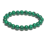 Malachite bracelet elastic, ball 8 mm / 16 - 17 cm, synthetic wishing stone