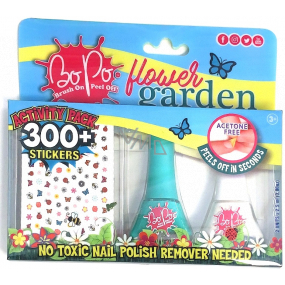 Bo-Po Flower nail polish peel-off white 2,5 ml + nail polish peel-off dark green 2,5 ml + nail stickers, cosmetic set for children