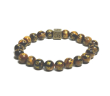 Tiger's eye with royal mantra Om bracelet elastic natural stone, ball 8 mm / 16-17 cm, stone of the sun and earth, brings luck and wealth