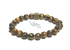 Tiger's eye with royal mantra Om bracelet elastic natural stone, ball 8 mm / 16-17 cm, stone of the sun and earth, brings luck and wealth