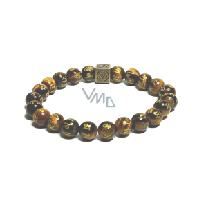 Tiger's eye with royal mantra Om bracelet elastic natural stone, ball 8 mm / 16-17 cm, stone of the sun and earth, brings luck and wealth