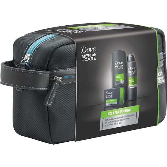 Dove Men + Care Extra Fresh shower gel 250 ml + antiperspirant spray 150 ml + toilet soap 90 g + Etue, cosmetic set