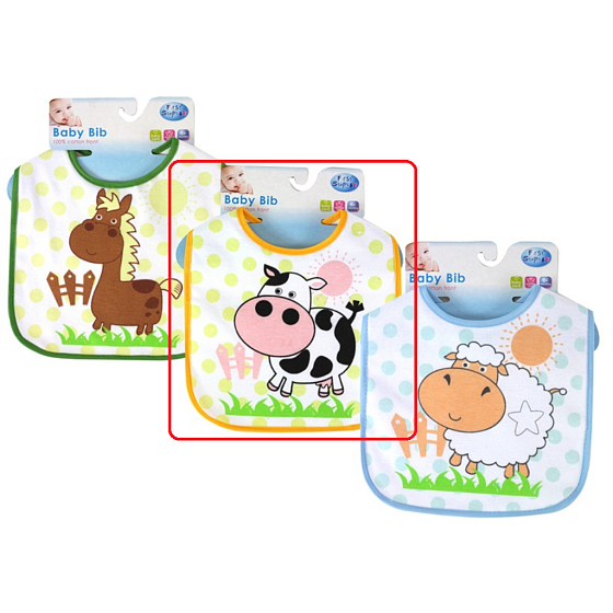 First Steps Farm Bib Two Layer Cotton + Peva Cow Cow 1 piece