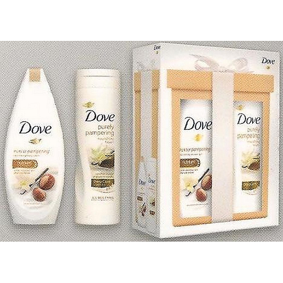 Dove Purely Pampering Shea butter and vanilla nourishing shower gel 250 ml + Purely Pampering body lotion with shea butter and a delicate scent of vanilla 250 ml, cosmetic set