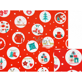 Nekupto Gift wrapping paper 70 x 200 cm Christmas red tree, skates, gifts in white circles