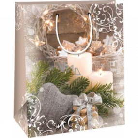Ditipo Gift paper bag 26.4 x 13.6 x 32.7 cm Christmas candles, needles, gingerbread