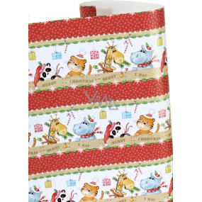 Zöwie Gift wrapping paper 70 x 200 cm Bambini red - hippo, cat, giraffe
