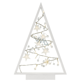 White wooden tree with stars 27 x 40 cm with 15 LED lights, warm white