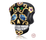 Charm Sterling Silver 925 Skull Black and Gold Cross, Bead for Bracelet Halloween