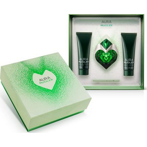 Thierry Mugler Aura perfumed water for women 30 ml + body lotion 50 ml + shower gel 50 ml, gift set