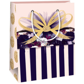 Ditipo Gift paper bag 11.4 x 6.4 x 14.6 cm old pink, stripes, bows