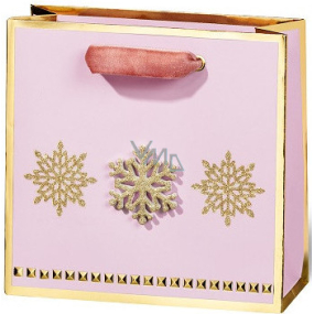 BSB Luxury gift paper bag 14.5 x 15 x 6 cm Christmas pink with gold flakes VDT 447 CD