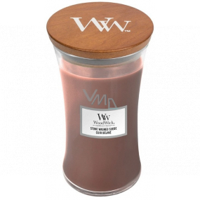 WoodWick Stone Washed Suede - Washed suede scented candle with wooden wick and lid glass large 609 g