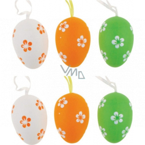 Plastic eggs white-orange-green for hanging 6 cm, 6 pieces in a bag