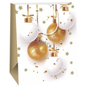 Ditipo Paper gift bag 26,4 x 13,6 x 32,7 cm Christmas gold and white ornaments