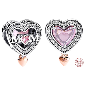 Charm Sterling silver 925 Mum - punched heart Mum, bead on bracelet family